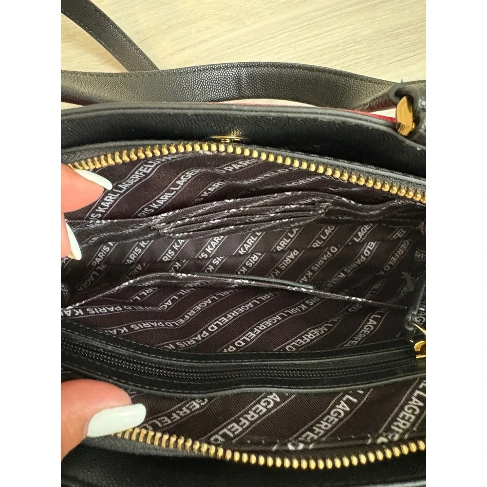 Karl Lagerfeld  Bag Women Paris Tres Chic Red Black Satchel Crossbody Handbag
